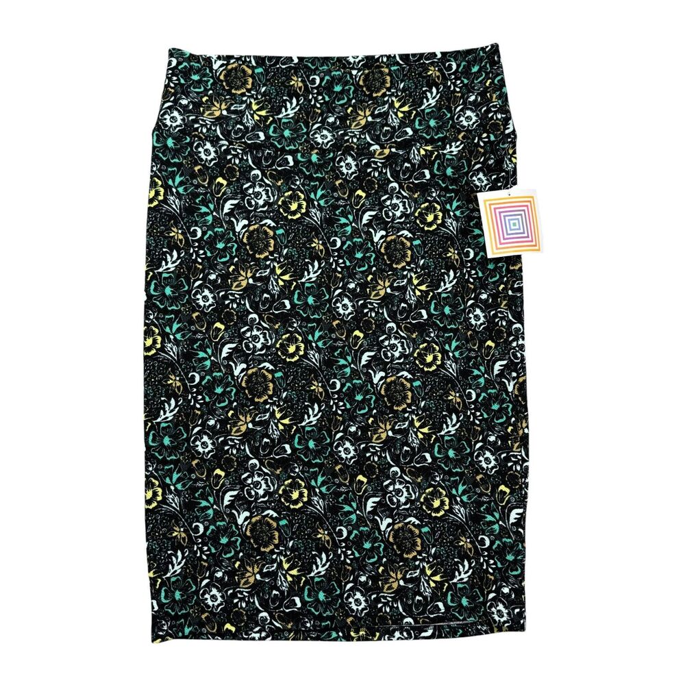 LULAROE Skirt Women's Medium Black Floral Straight Stretch Cassie Polyester NWT